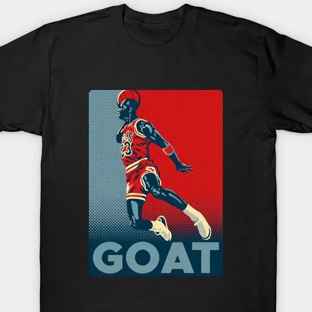NWOT Custom Michael Jordan Chicago Bulls Black Graphic T-Shirt with GOAT Design